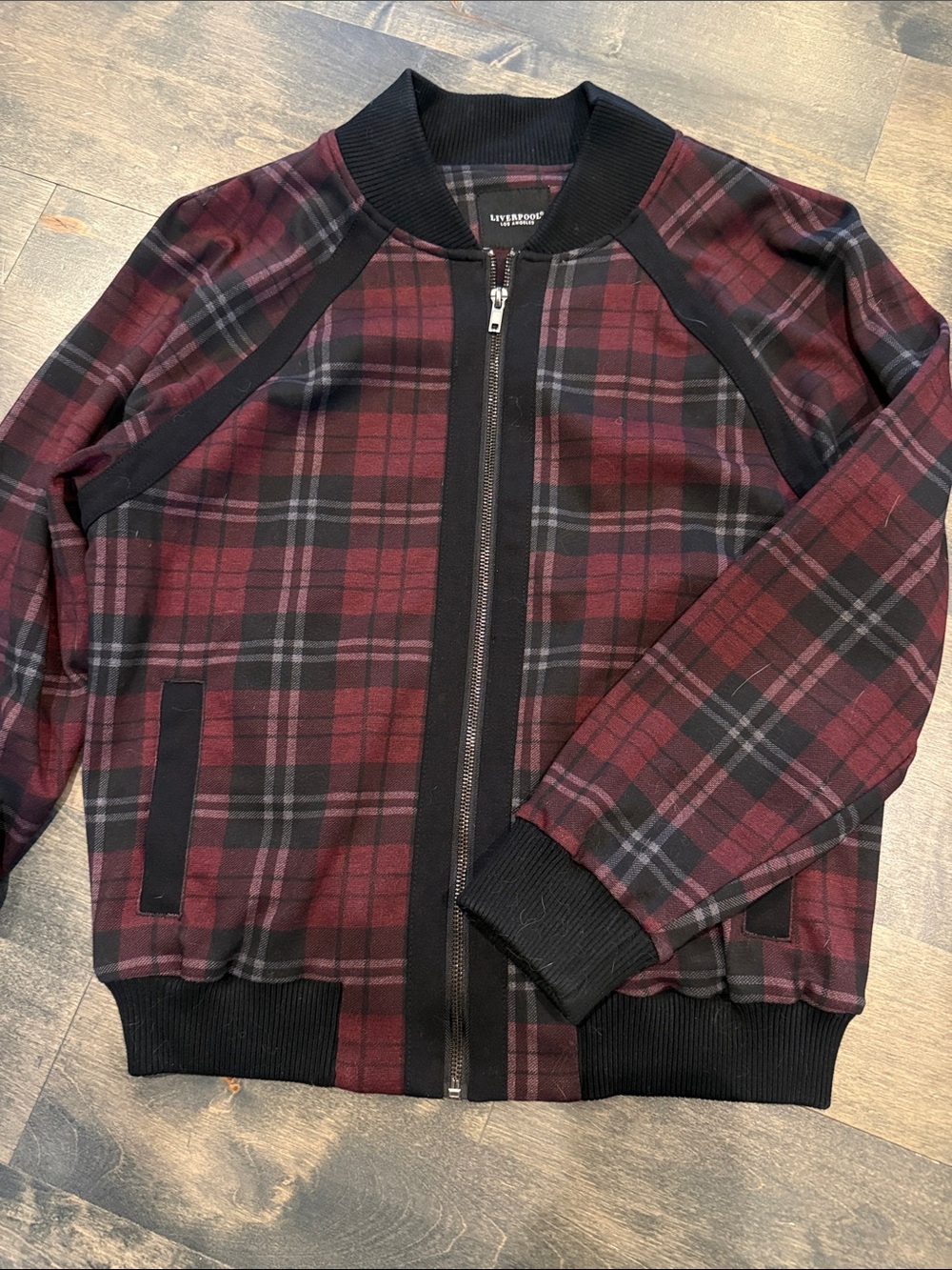 Liverpool Burgundy and Black Plaid Bomber Jacket